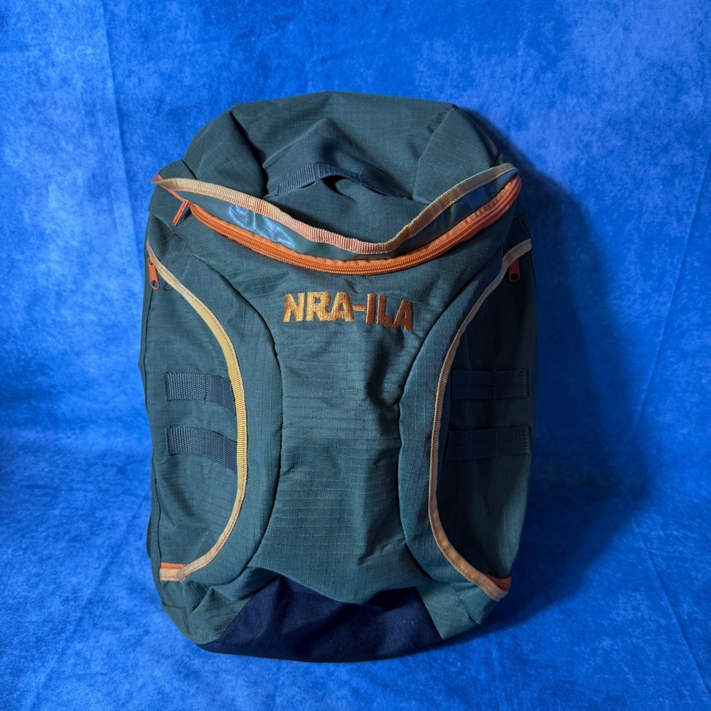 NRA-ILA Tactical Backpack Green Orange Ripstop Hiking Range Bag MOLLE Webbing